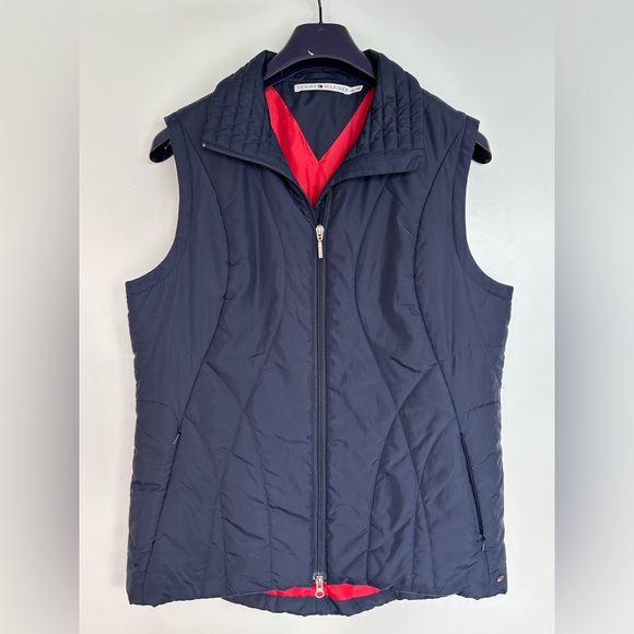 TOMMY HILFIGER 21” PTP Quilted Puffer Vest, Navy and Red, Size XL. - Picture 2 of 10